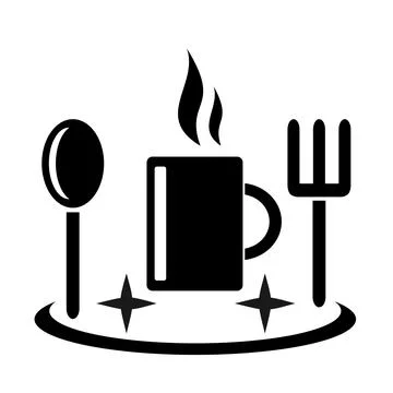 Vector illustration, logo, mug icon, forks and spoons. Stock Illustration