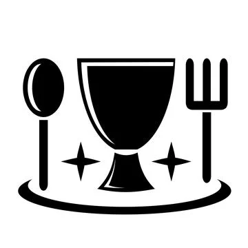 Vector illustration, logo, mug icon, forks and spoons. Stock Illustration