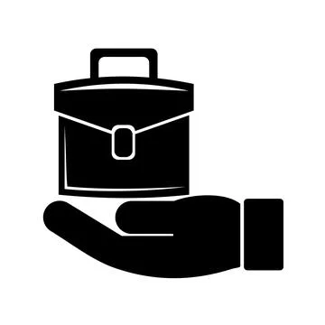 Vector illustration, logo, web icon of briefcase, bags and hand. Illustrazione stock