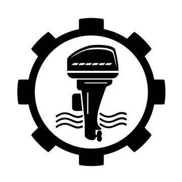 Vector illustration, logo, web icon of outboard motor and gears. Stock Illustration