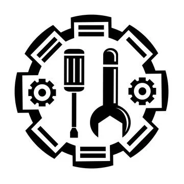 Vector illustration, logo, web icon. A gear, a wrench and a screwdriver. Stock Illustration