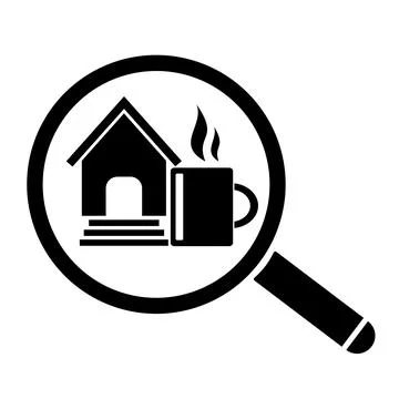 Vector illustration, logo, web icon search for buildings, houses . Stock Illustration
