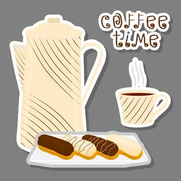 Vector illustration logo for white ceramic cup of hot coffee Illustrazione stock