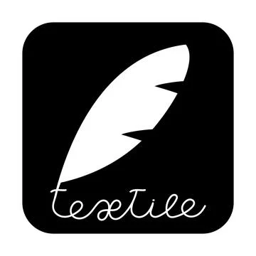 Vector illustration logo of a white feather with lettering textile isolated.. Illustrazione stock