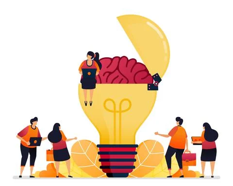 Vector illustration of looking for ideas, solution, opening your creative min イラスト素材