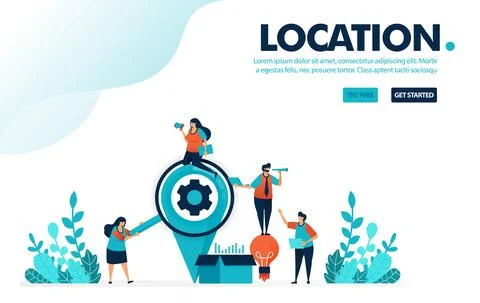 Vector illustration looking for location. People looking for locations to sen Illustrazione stock