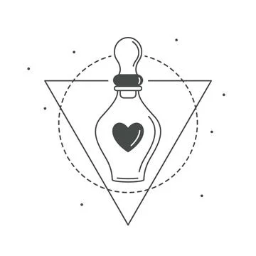 Vector illustration of love potion beautiful bottle with heart. Chemistry of  Stock Illustration
