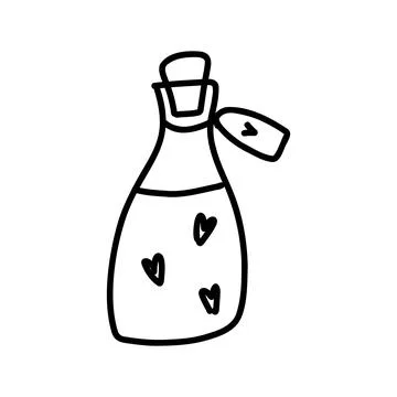 Vector illustration of love potion in doodle style. Black ink silhouette of a Stock Illustration