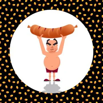 Vector illustration of macho holding a giant sausage Stock Illustration