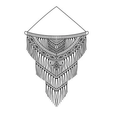 Vector illustration of macrame mural in boho style. Line art Illustrazione stock