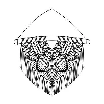 Vector illustration of macrame mural in boho style. Line art Stock Illustration