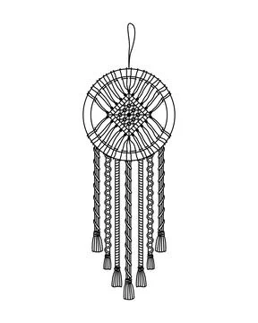 Vector illustration of macrame mural in boho style. Line art Illustrazione stock