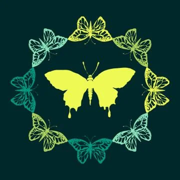 Vector illustration with magic hand drawn butterfly 库存插图