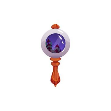 Vector illustration of a magic mirror in a metal round frame and a wooden handle Illustration