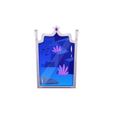 Vector illustration magic mirror with a reflection of the seabed with sand Stock Illustration