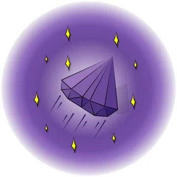 Vector illustration magic planet crystal lilac flying in outer space with yel Stock Illustration