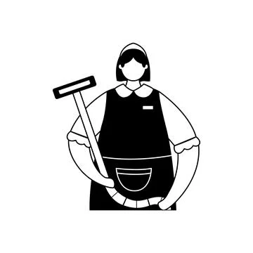 Vector illustration of a maid in uniform with a vacuum cleaner. The hospitali Stock Illustration