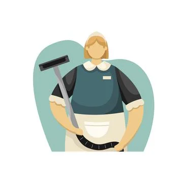 Vector illustration of a maid in uniform with a vacuum cleaner. The hospitali Stock Illustration