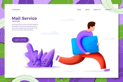 Vector illustration mail delivery concept - cartoon running boy with envelope Stock Illustration