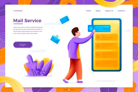 Vector illustration mail service concept man with phone checking mailbox online Stock Illustration