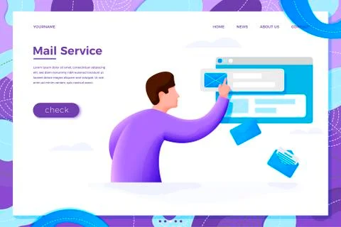 Vector illustration mail service concept man on browser screen checking mailbox Stock Illustration