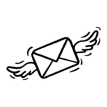 Vector illustration of mail with wings in hand-drawn style. Stock Illustration