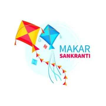 Vector illustration of Makar Sankranti wallpaper with colorful kite. Isolated on Stock Illustration