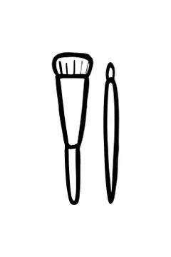 Vector illustration of make-up brushes. cosmetic brush - black and white vect Stock Illustration