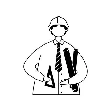 Vector illustration of a male engineer with technical drawings in his hands a Stock Illustration