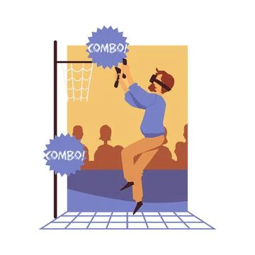 Vector illustration of man in 3d vr glasses playing in virtual reality game Stock Illustration