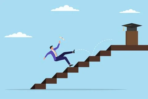 Vector illustration of a man falling down the stairs just before reaching target Stock Illustration