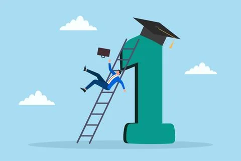 Vector illustration of a man falling while climbing stairs toward a first place Stock-Illustration