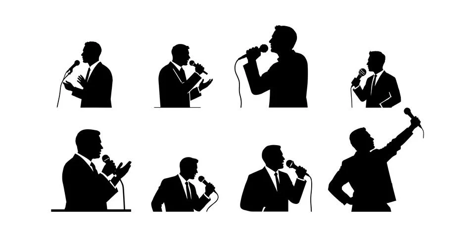 Vector illustration of a man giving a speech silhouette Stock Illustration