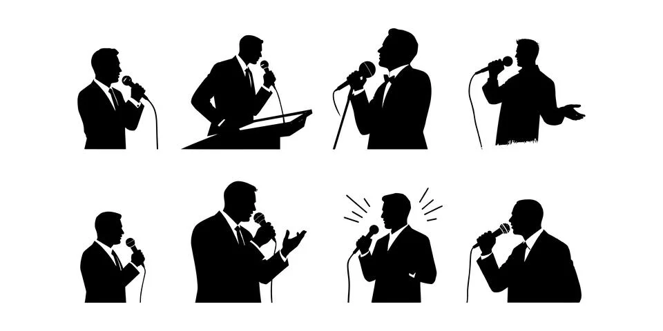 Vector illustration of a man giving a speech silhouette Stock Illustration
