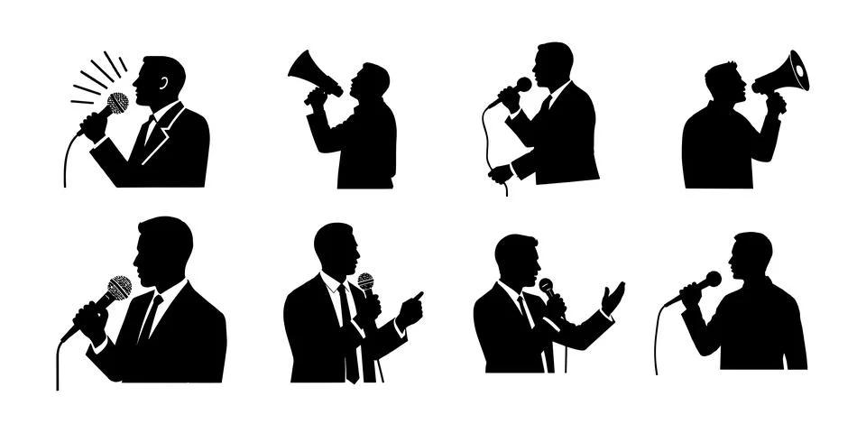 Vector illustration of a man giving a speech silhouette Stock Illustration