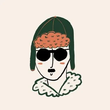 Vector illustration of man in hat and sunglasses against beige background Stock Illustration