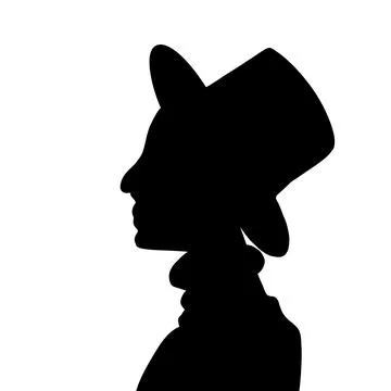 Vector illustration of a man in a hat, black silhouette Stock Illustration