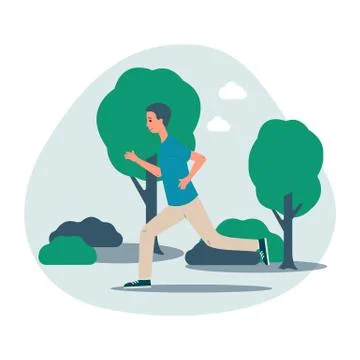Vector illustration of a man jogging in the park or in nature. Ilustração Stock