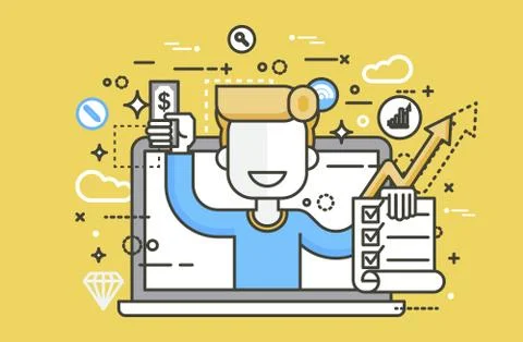 Vector illustration man laptop notebook offers fill in application form design Stock Illustration