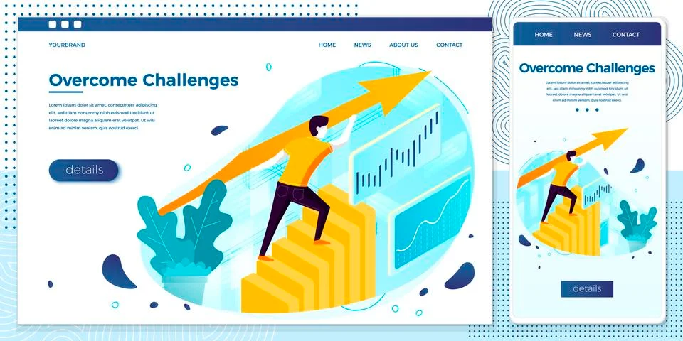 Vector illustration - man overcome challenges, profit stats Stock Illustration
