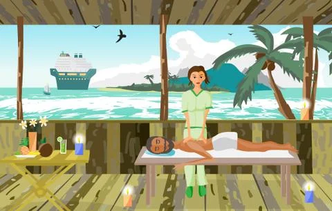 Vector illustration of man pampering herself by enjoying day spa Stock Illustration