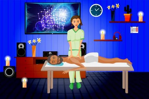 Vector illustration of man pampering herself by enjoying day spa Stock Illustration
