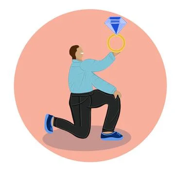 Vector illustration of a man proposing with a big diamond ring, a flat Illustrazione stock