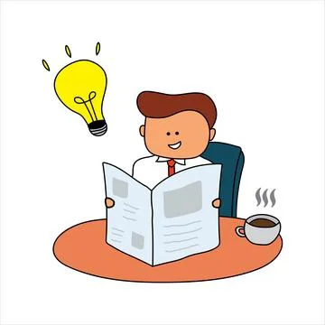 Vector Illustration Of man reading newspaper with a cup of hot coffee in th.. Stock Illustration