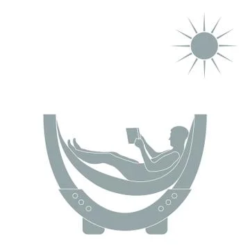 Vector illustration of man resting in a hammock with a book. Stock Illustration