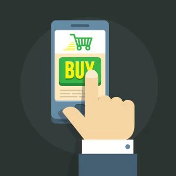 Vector illustration of a man s hand, committing shopping spree online via 스톡 일러스트