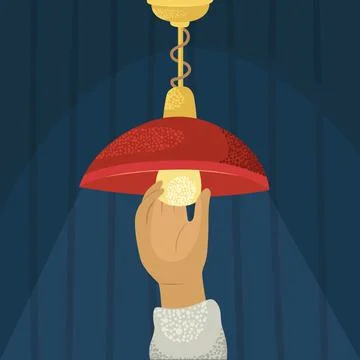 Vector illustration of a man screwing a light bulb into a chandelier. Stock-Illustration