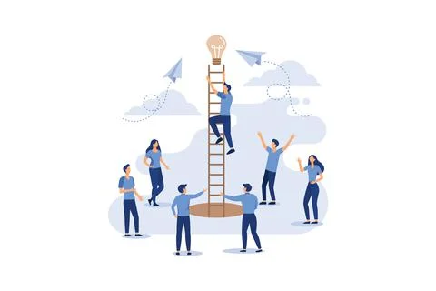 Vector illustration, a man seeks up the stairs, achieving the goal, the path  Stock Illustration