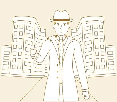 Vector illustration of a man showing the thumbs up on the background of an ar Stock Illustration