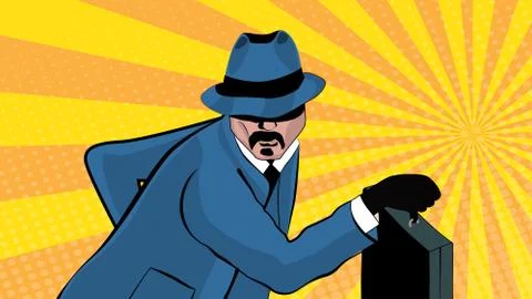 Vector illustration of a man with a suitcase. Pop art style illustration on a Illustrazione stock